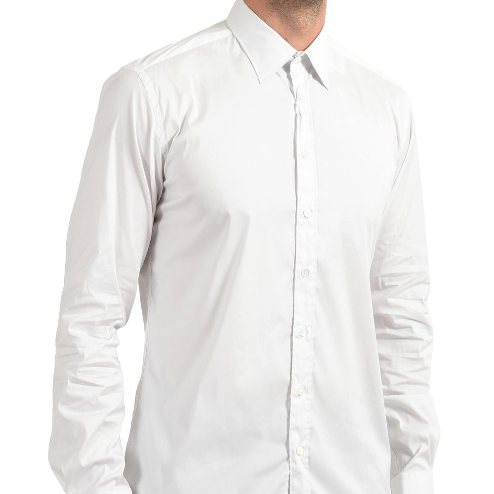 Malo Men Off White Stretch Long Sleeve Dress Shirt